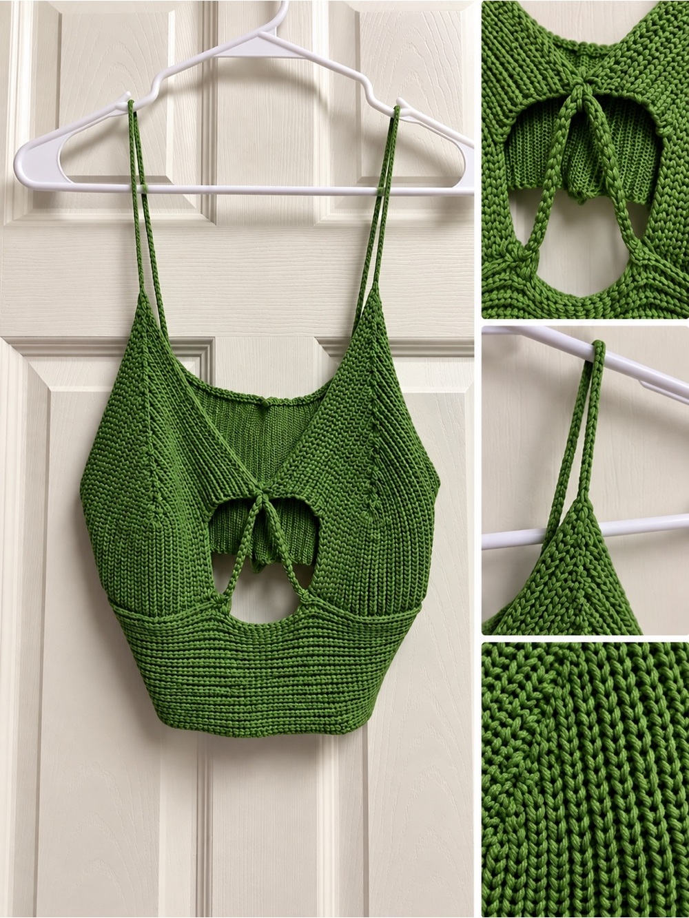 SHEIN Green Knit Tie-Front Cropped Camisole